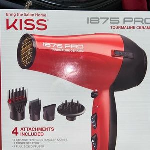 I am selling this red Kiss hair dryer that includes everything on the box.